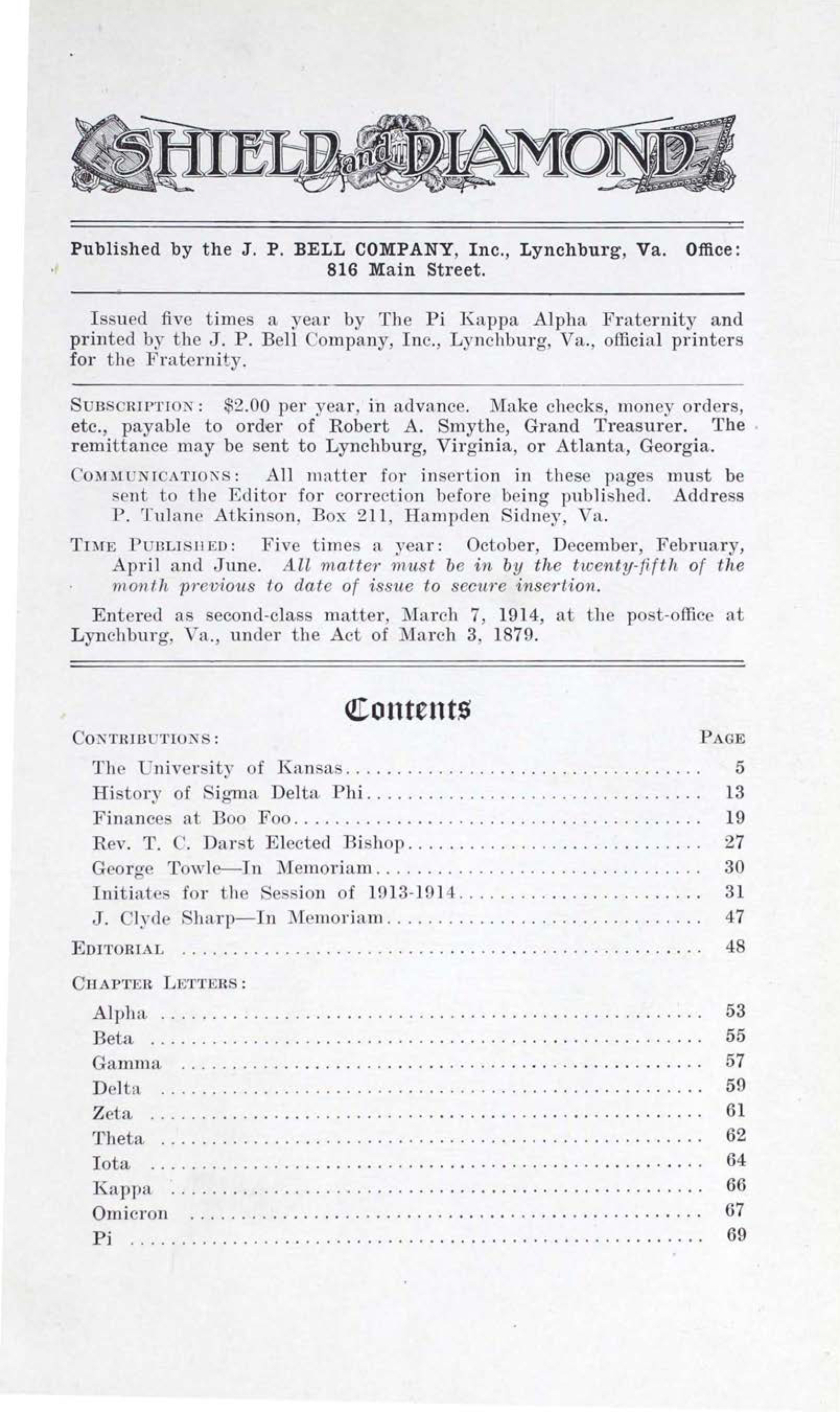 Shield and Diamond, Vol. 24, No. 1, October 1914